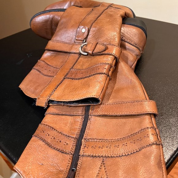 Hobbs of London tan leather UK42/us 12 tall zippered boot - Picture 2 of 10